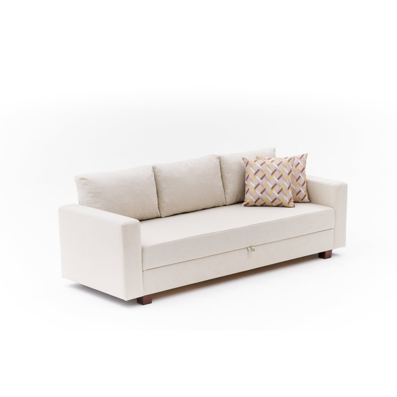 Stylish 3-Seat Sofa-Bed, Cream Color, 86.6 x 32.7 x 31.5 inches | Wooden/MDF/Particle Board Frame, 100% Polyester Fabric | Spacious Bed Size: 74.8 x 31.5 inches | Eco-Friendly, Medium Hard Foam for Comfort, Perfect for Living Rooms & Guest Rooms