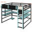 Lit mezzanine double en bois avec bureau, support de rangement latéral, tablettes multiples et lumière RVB, bleu nuage