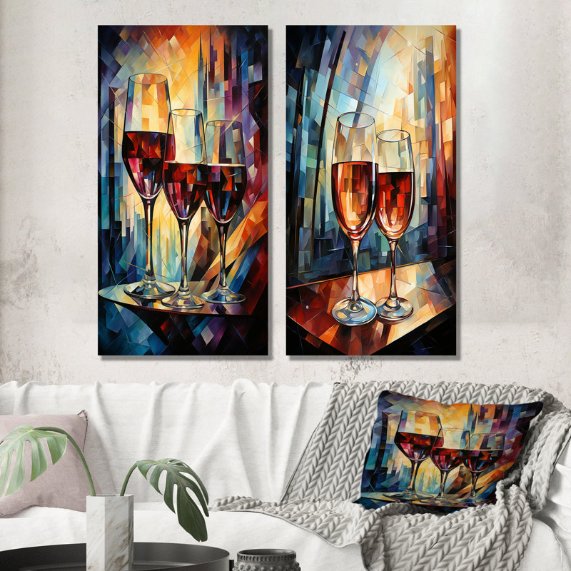 Toast Reflections - Ensemble de 2 décorations murales en métal vin et champagne, H 32 po x l 32 po