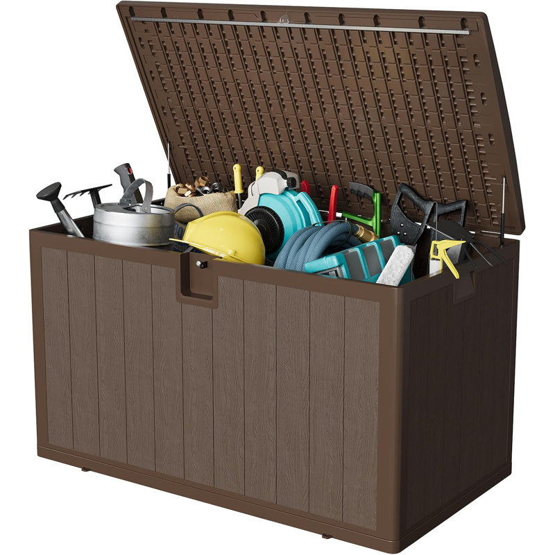 130 Gal Resin Deck Box, Waterproof Lockable Outdoor Storage Box, Versatile Outside Container for Package Parcels, Patio Furniture Cushions, Garden Tools & Pool Accessories