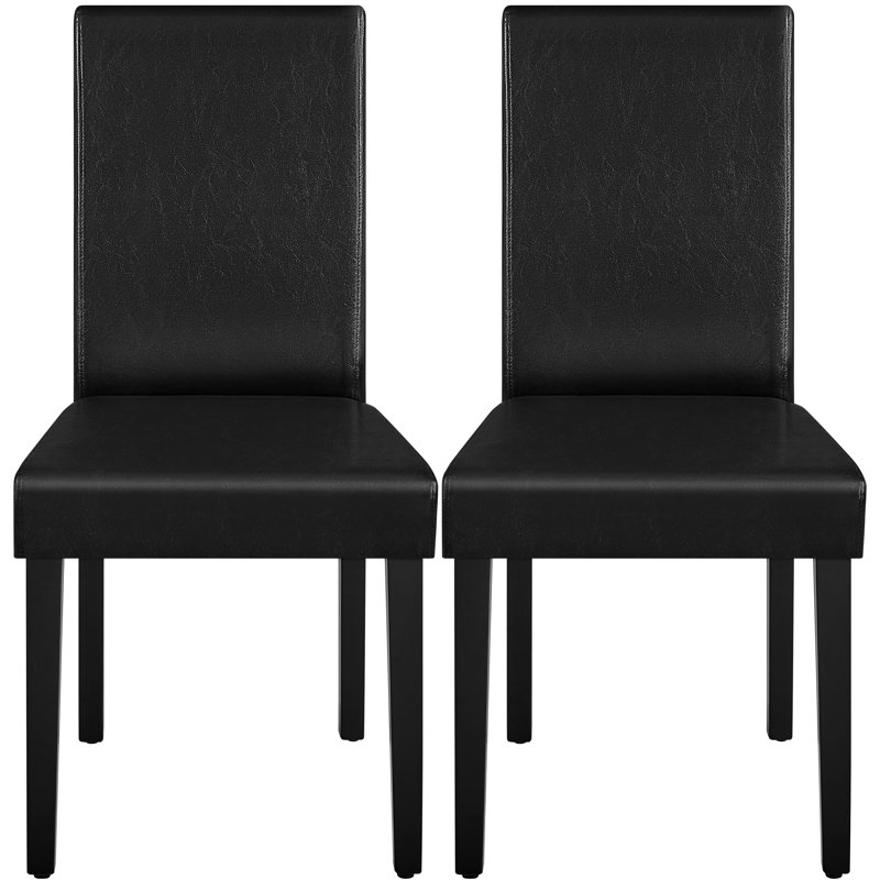Faux Leather Dining Room Chairs with Rubberwood Legs, Black