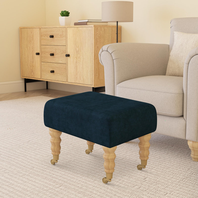 Autryville Wood Caster Leg - Fabric, Natural, Velvet, Indigo Dark Blue