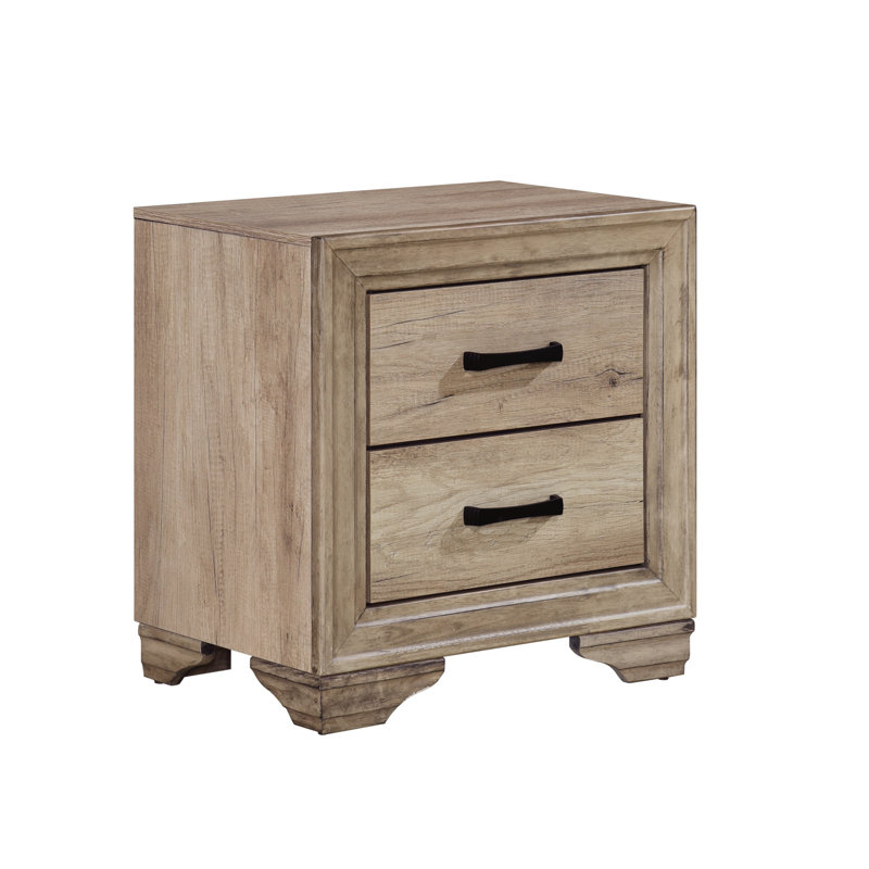 Table d'appoint rustique contemporaine en stratifié naturel pour table de chevet avec 2 tiroirs et glissières centrales