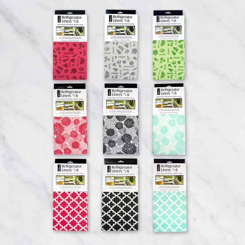 Tango Red Dahlia Non-Adhesive Reversible Fridge Liners, Set of 6