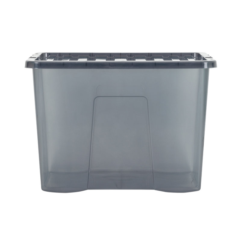 Wham Crystal 80L Plastic Storage Box Pack of 4 Tint Smoke