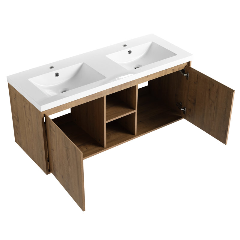 Meuble-lavabo mural 48 po avec deux lavabos - Plateau de porte à fermeture douce
