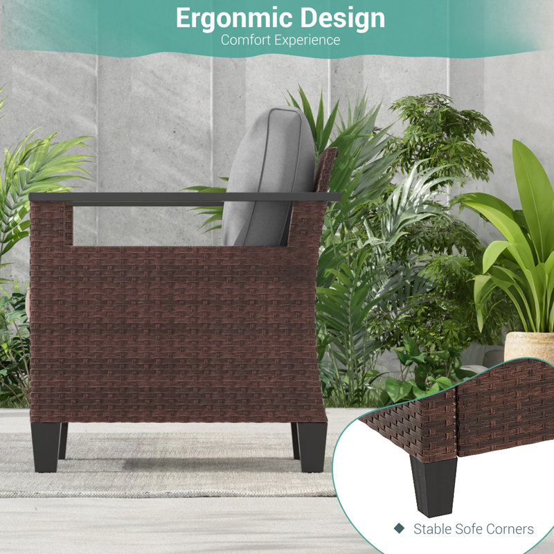 6 Piece Wicker Patio Sofa Set with Ottoman and Square Table, Gray