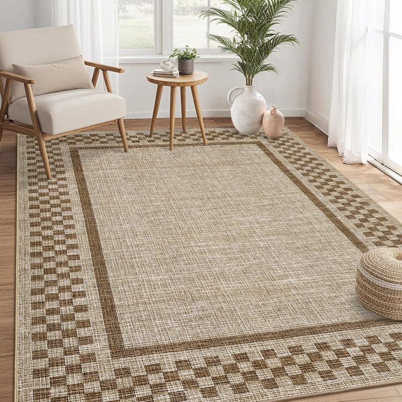 Modern Border Machine Washable Area Rug for Living Room Bedroom Stain Resistant Throw Carpet for Home Decor Office
