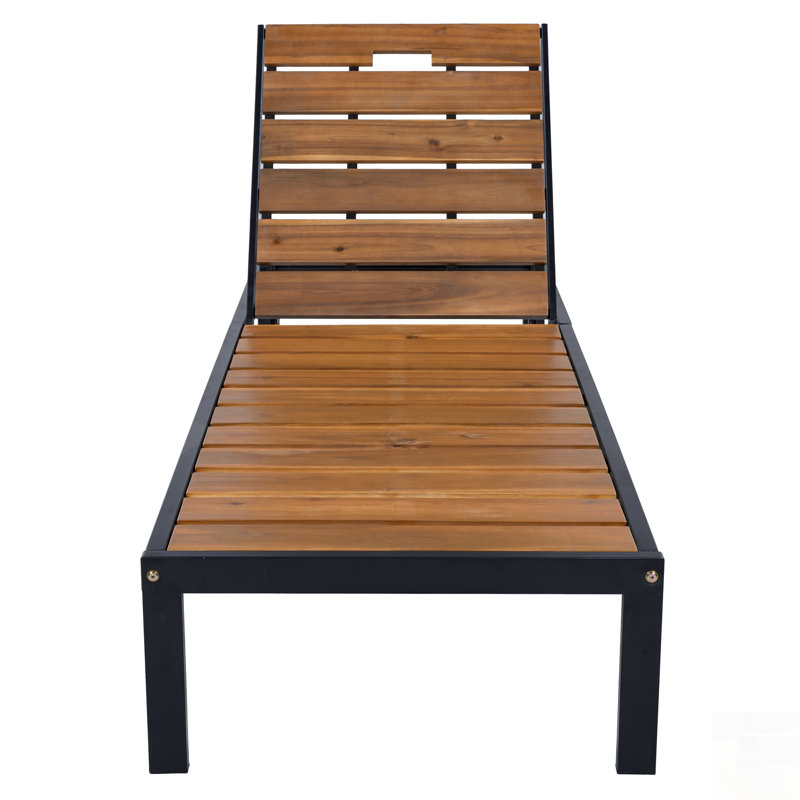 Adjustable Backrest Outdoor Chaise Lounges For Patio, Poolside, And Beach, Durable Steel And Acacia Wood Construction