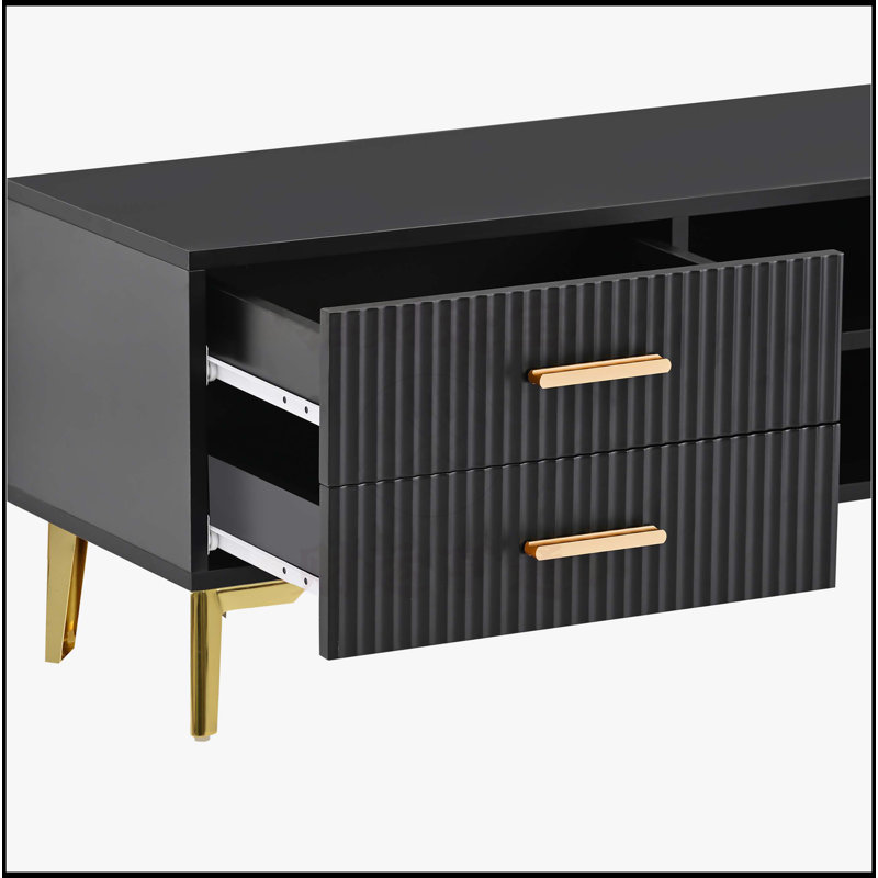 Meuble télé avec 5 pieds champagne, Noir, noir, noir, noir