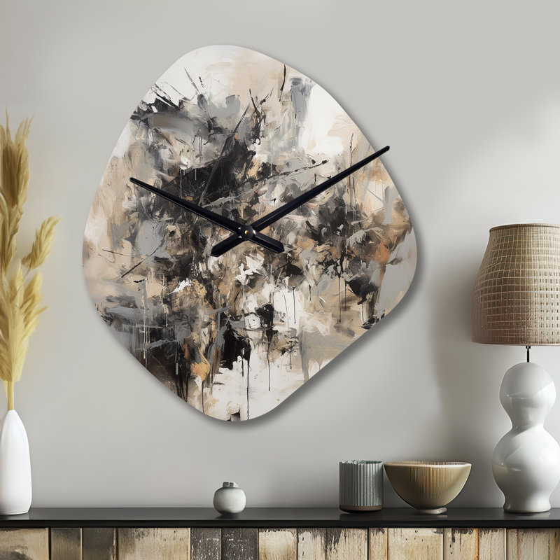 Horloge murale géométrique asymétrique grise, gris et noir Inner Worlds of Marble III, Petit