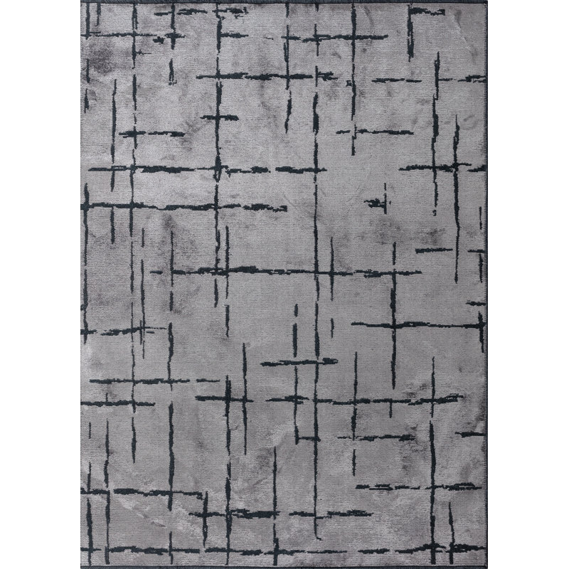 Rapture Black/Siver Gray Abstract Luxury Area Rug, Rectangle 7'10" x 9'10"
