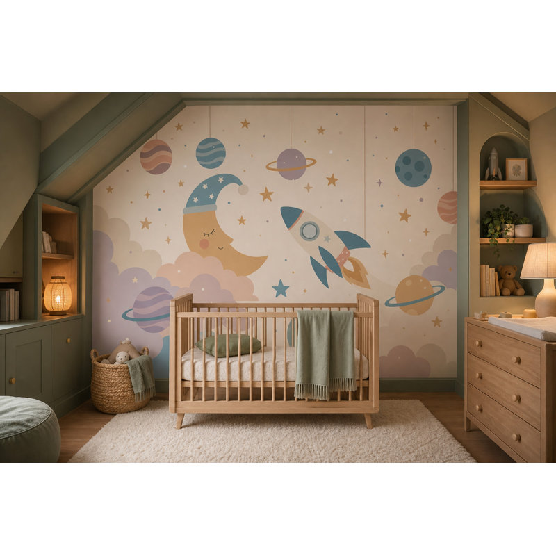 Décoration murale chambre d'enfant amovible Crescent Moon, 160"x108", Peler et coller