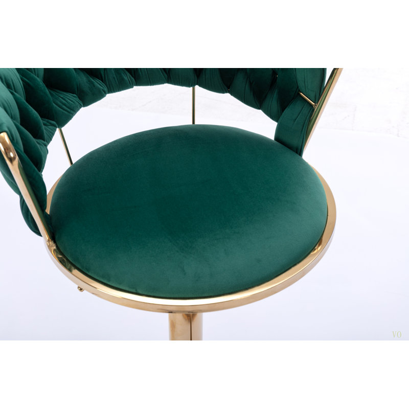 Ensemble de 2 tabourets de bar avec repose-pieds chromé et base pivotante à hauteur réglable en velours, Vert