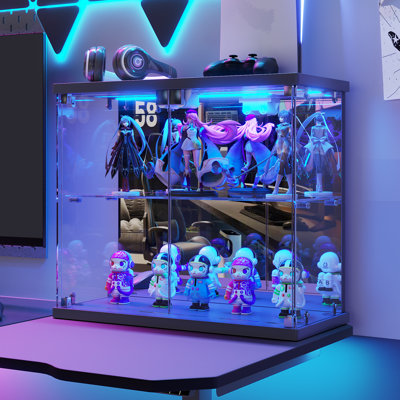 15.7'' W Mini Display Cabinet with LED light, Clear Gless Display Case 