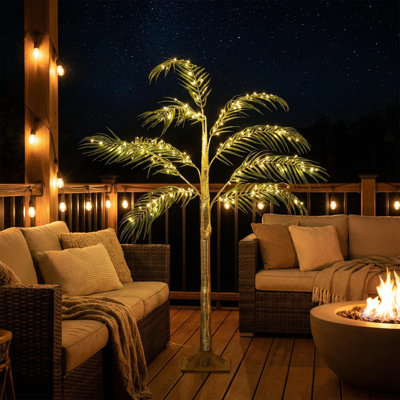 Artificial Palm Tree with 180 Warm White LED Lights, 4 Modes Timer Outdoor Holiday Decor with Ground Stakes for Yard