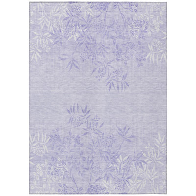 9' X 12' Lilac Purple And Ivory Floral Washable Indoor Outdoor Area Rug