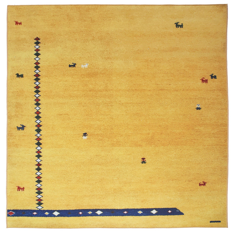 Gabbeh Machine Washable Area Rug with Built-in Padding and Non-Slip Backing, Square 8'