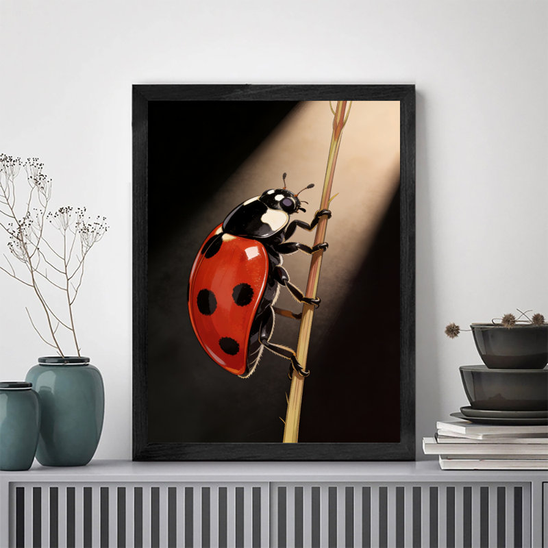 Art encadré noir, coccinelle, impression rétro, H 11 po x l 9 po