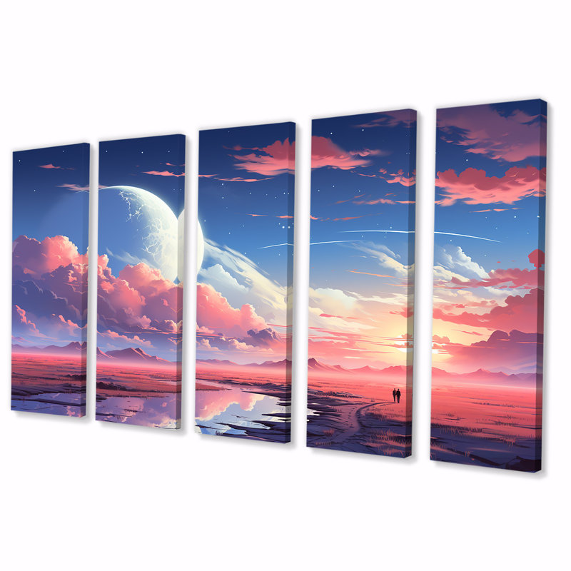 Azure Space Desert III - Ensemble de 5 décorations murales désertiques, H 28 po x l 60 po