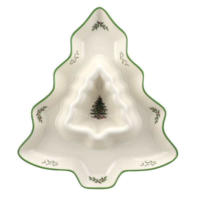 Spode Christmas Tree Tree Chip & Dip 13"