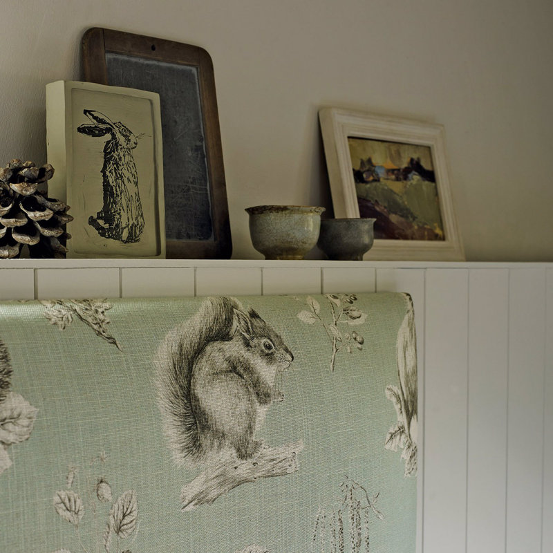 Squirrel & Hedgehog Fabric, Seaspray/Charcoal