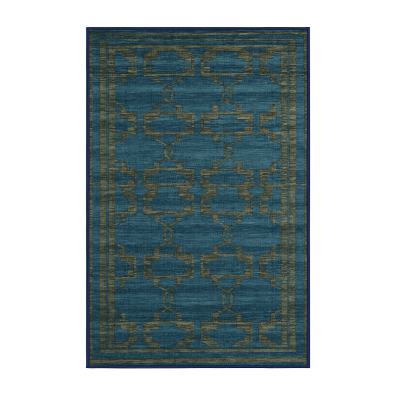 Tapis bleu en treillis lavable à la machine, Rectangulaire 8 pi x 10 pi