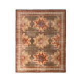 Distressed Classic Beige Brown Red Rug Medallion Pattern