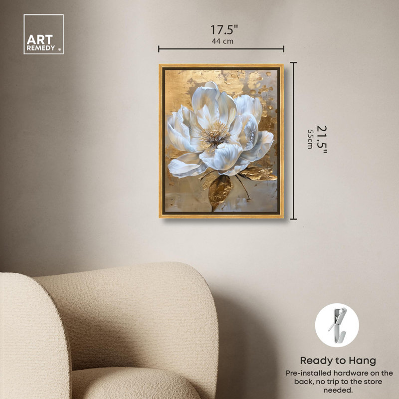 Athenas Flower Canvas Glamorous Feminine Wall Art by Art Remedy, Gold Framed, 21" H x 17" W