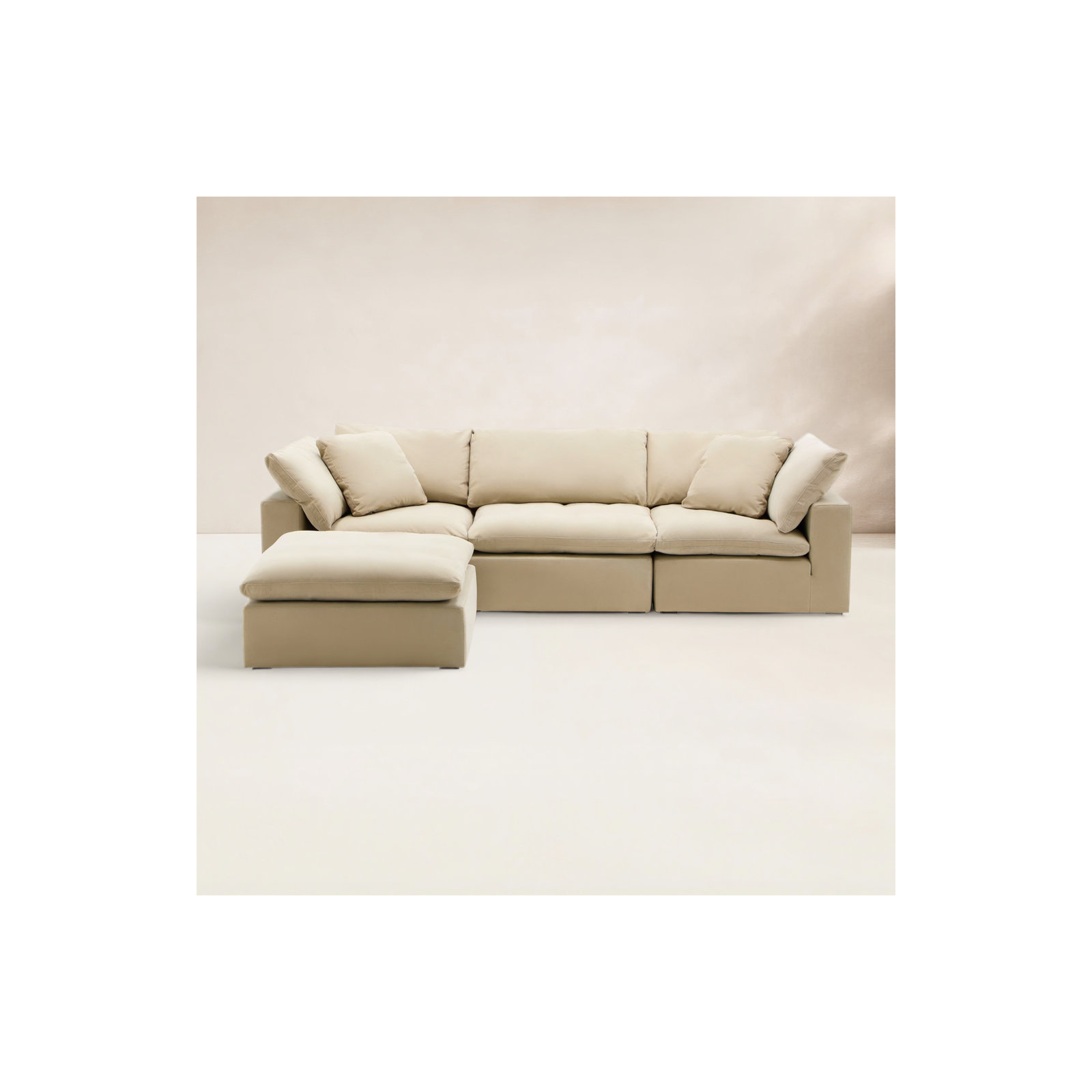 Calana Cloud Modular Sectional, Almond, 4 Piece (2 Corner, 1 Armless, 1 Ottoman)