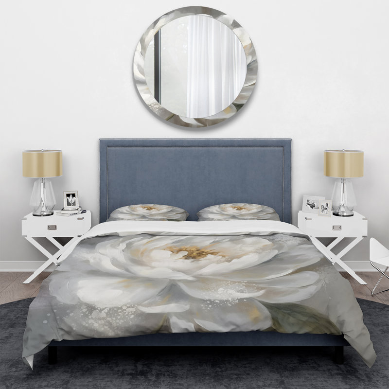 Ensemble de housse de couette blanc et gris, Housse de couette pour grand lit et 2 taies décor