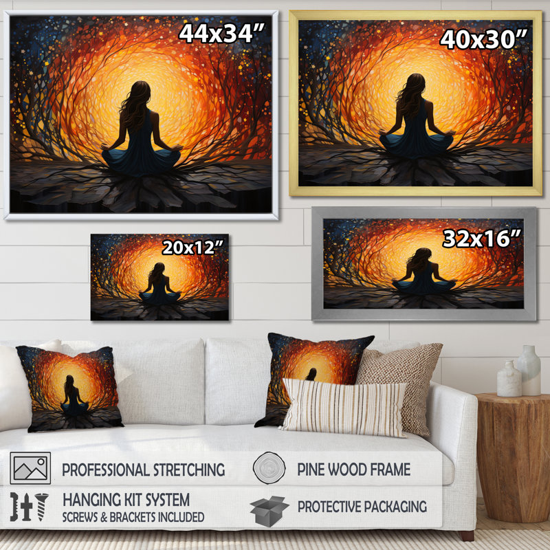 Jaune, noir, yoga dans la forêt III, Blanc, H 30 po x l 40 po x P 1,5 po