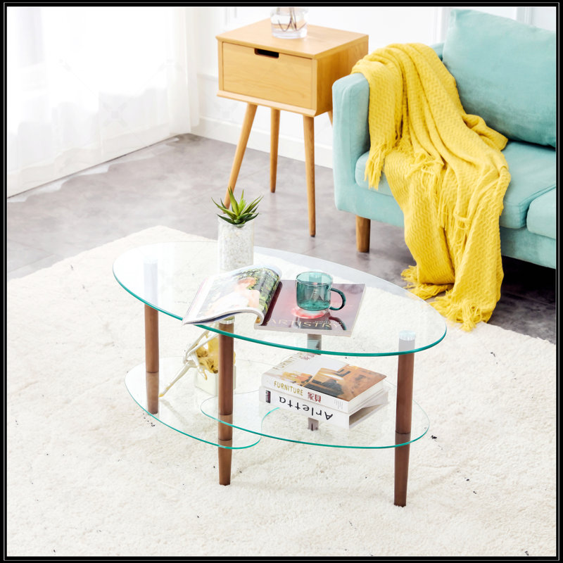 Table basse ovale en verre transparent, Brun, Transparent