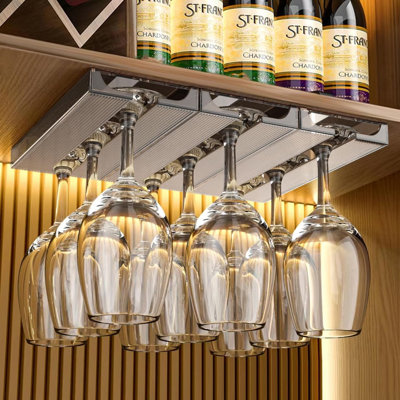 Support à verres à vin 2 pièces, porte-verres à pied suspendu sans perforation sous l'armoire