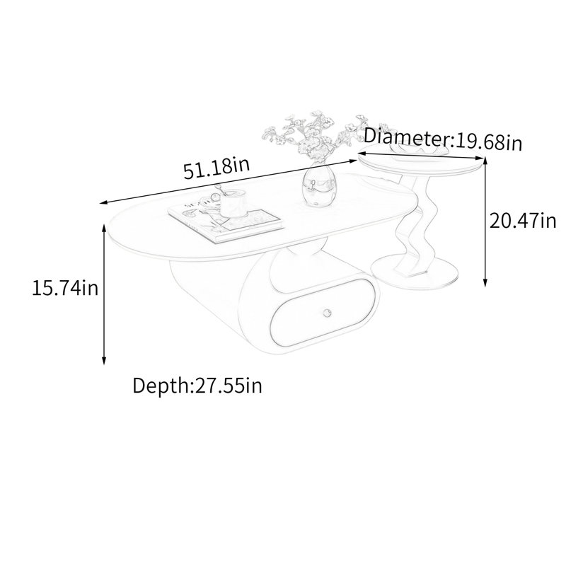 Table basse avec rangement, H 15,74 po x L 51,18 po x l 27,55 po, Blanc