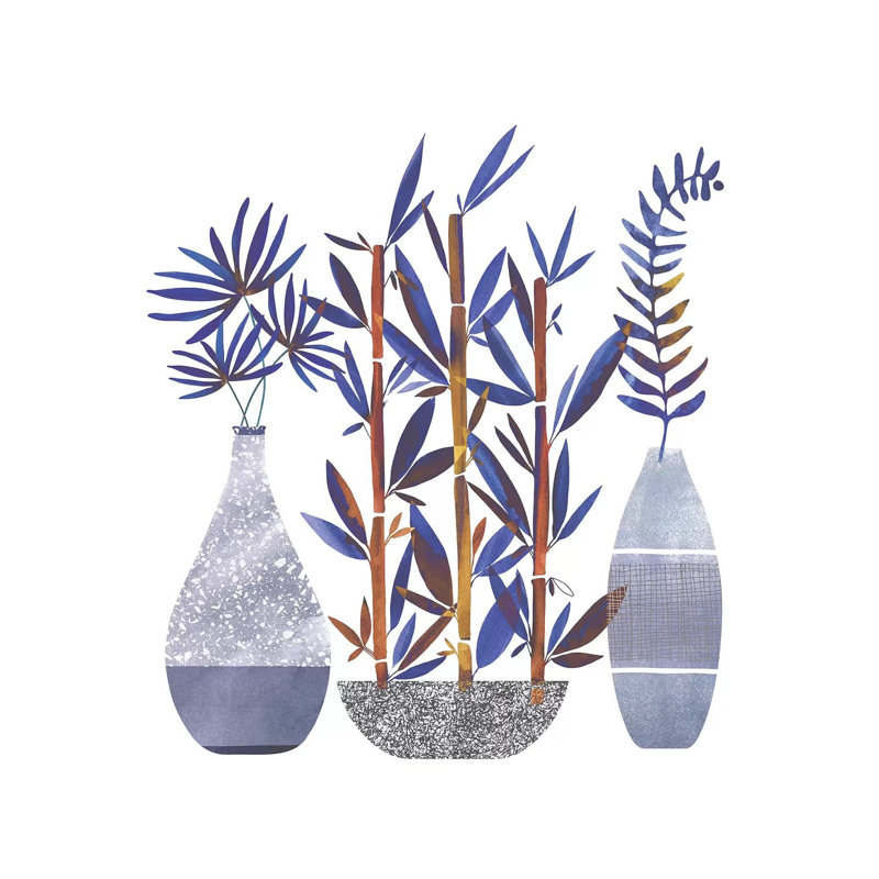 Indigo Flora Trio by Modern Tropical - Wrapped Canvas Print, 30.48 cm H x 30.48 cm W