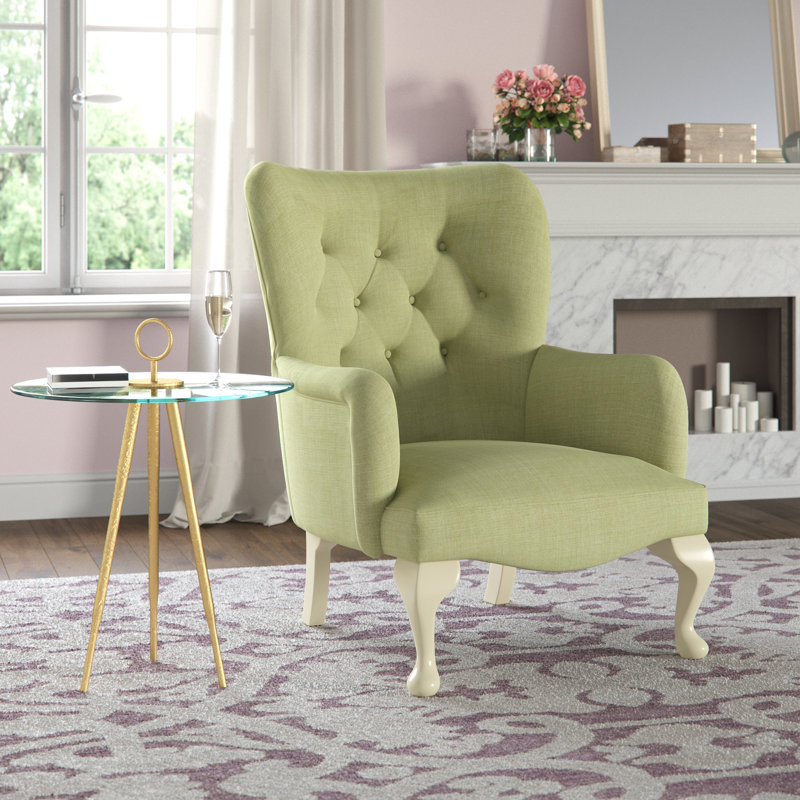 Loretta Upholstered Wingback Chair, Light Oak, Turin Olive
