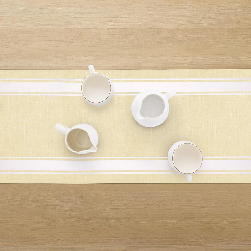 Country Stripe - 100% Pure Linen Table Runner, 144" x 14", Pale Khaki/White