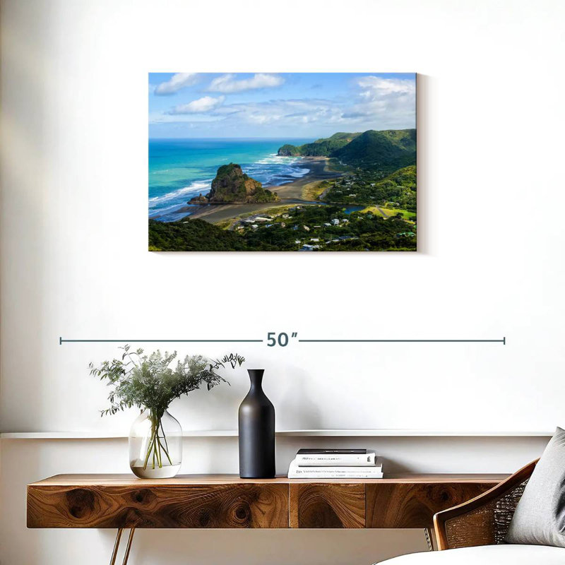 Vue panoramique sur la plage Gillard Piha, H 20 po x l 30 po