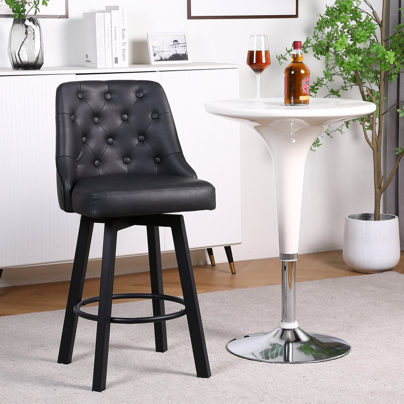 Swivel Upholstered Counter Stool with Metal Frame, Black