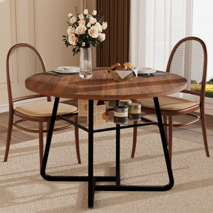 43" Industrial Round Dining Table for 4-6,Metal Mesh Shelf & Black Frame for Kitchen,Dining Room