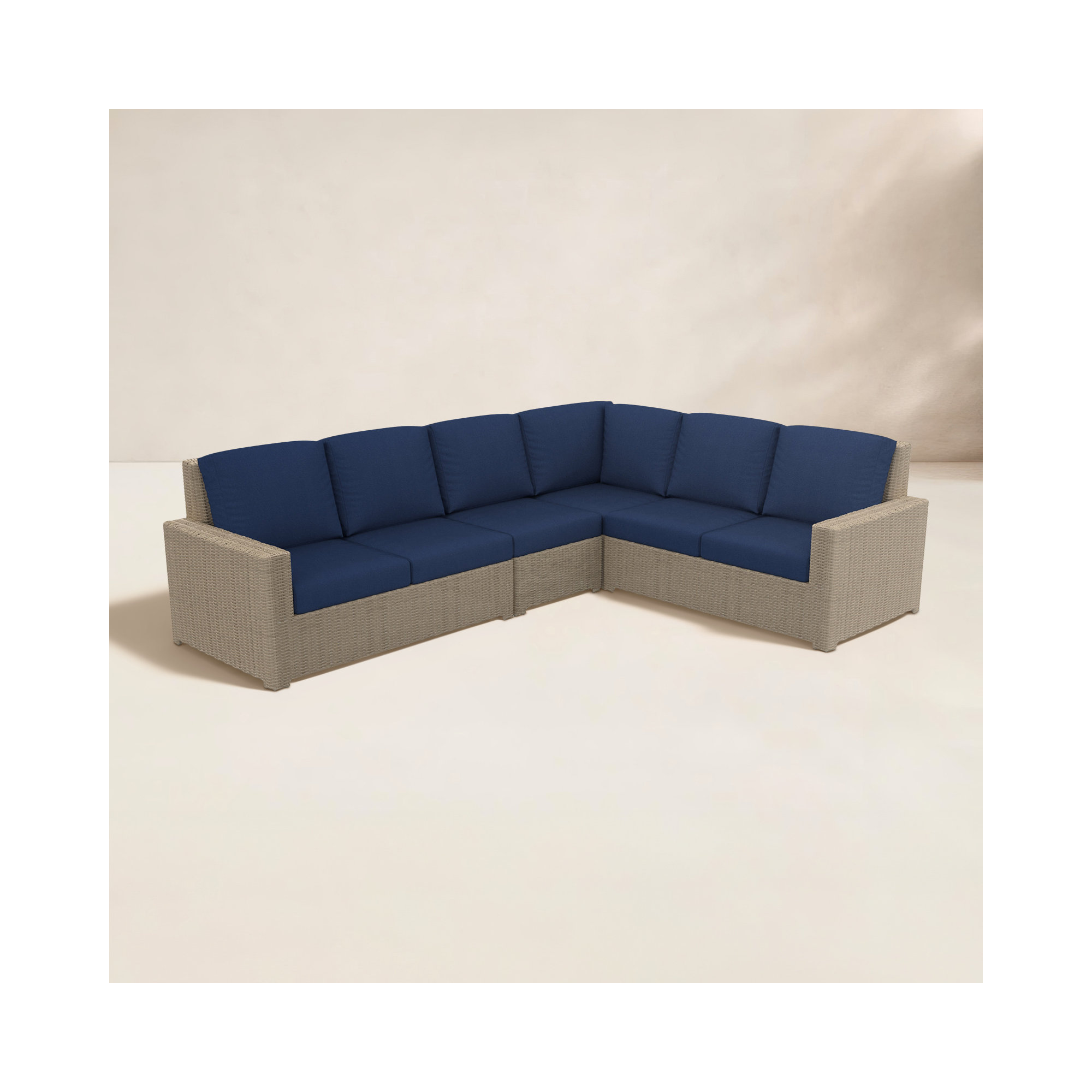Henri 116" Wide Outdoor L-Shaped Patio Sectional with Cushions, Sunbrella Canvas Navy