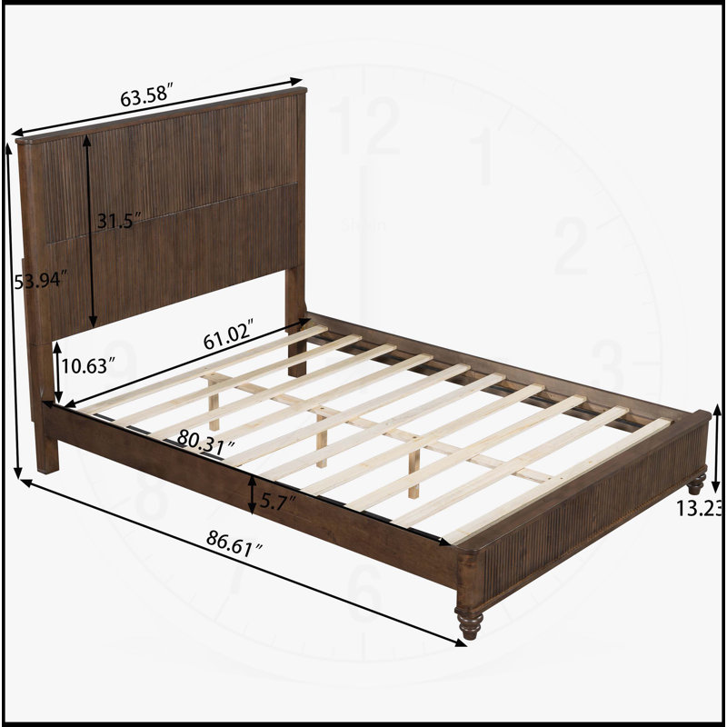 Structure de lit plateforme robuste avec tête de lit haute, aucun sommier nécessaire pour un sommeil confortable., Noyer