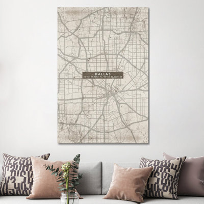 Dallas City Map Abstract 1 Piece Wrapped Canvas Wall Art