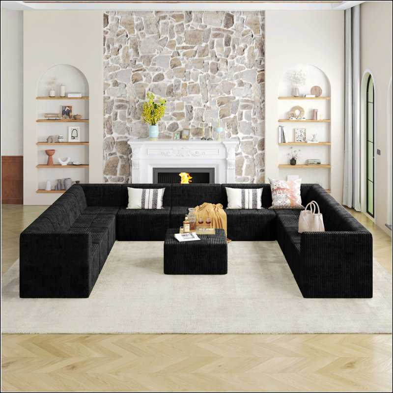 Chiemela Modular Sectional Sofa, Velours côtelé noir