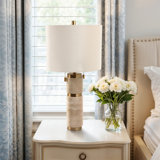 Everly Quinn 26X13" Travertine Lamp With 2 Pulls, Tan