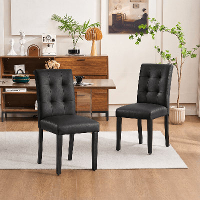 Chaise d'appoint rembourrée en similicuir avec pieds en bois