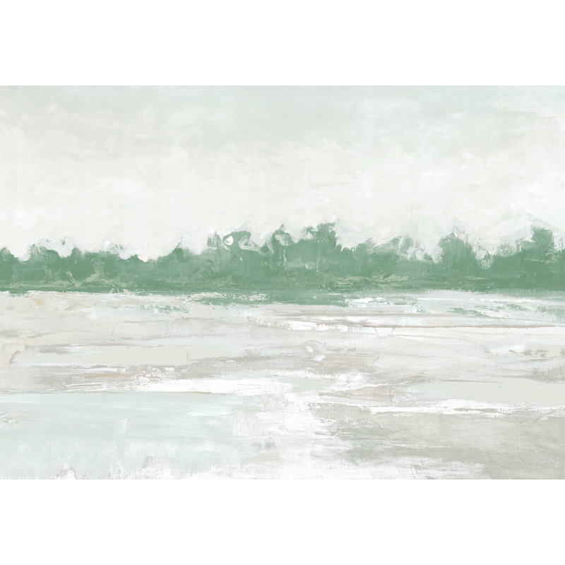 Green Abstract Landscape - Painting Print, 61cm H x 91cm W, Black Floater Framed