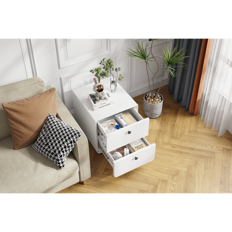 Modern Night Stand Storage Cabinet For Living Room Bedroom, Steel Cabinet With 2 Drawers,Bedside Furniture