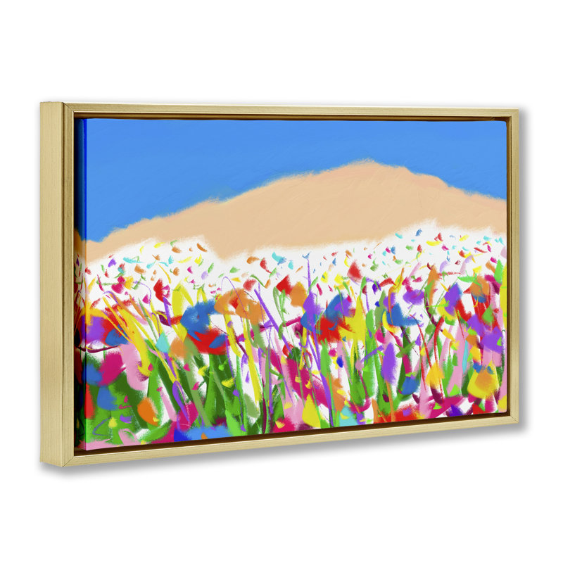 «Joyful Landscape Abstraction Floater» par Bellasai Art, Cadre flottant métallique doré, H 17 po x l 25 po